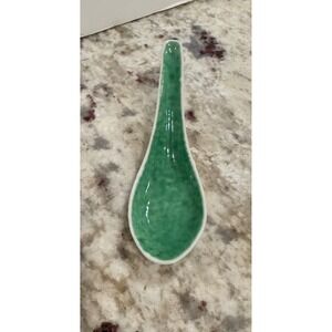 Vintage Chinese Ceramic Soup Spoon Green Glazed Porcelain Asian Ramen Pho 5 inch
